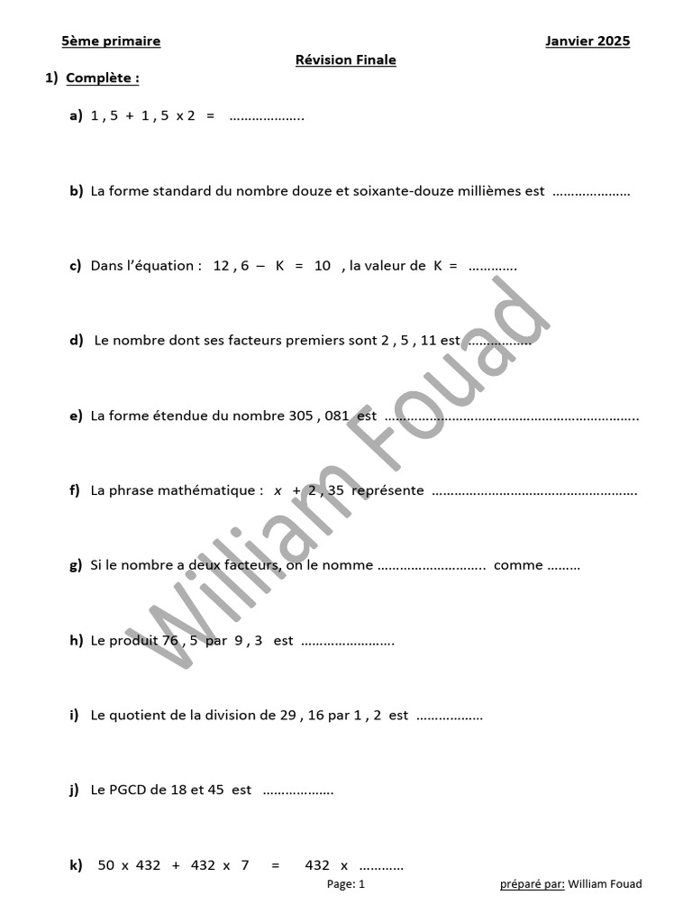 R vision Finale Math matiques 5 me Primaire PDF Th orie Des Nombres 