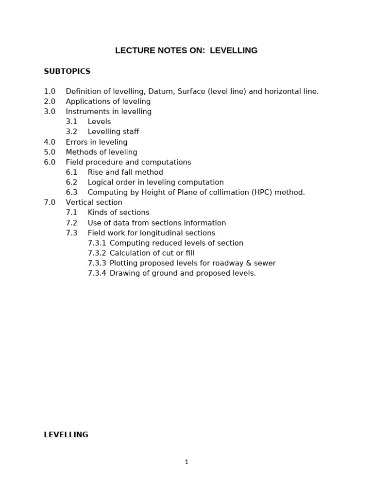Levelling Notes For All Pdf
