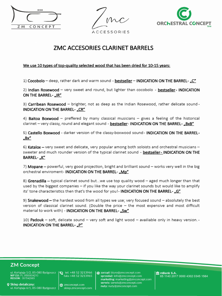 ZMC Soudky - Wood and Bore Guide | PDF | Clarinet | Gun Barrel