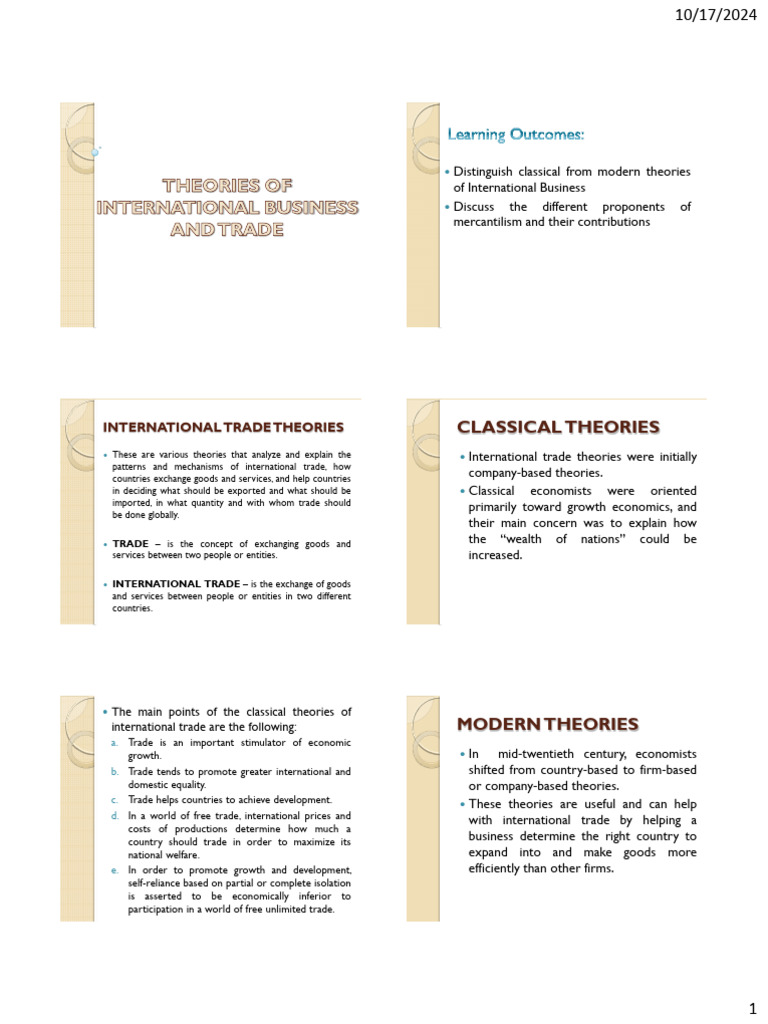 International Trade Theories Overview | PDF | Mercantilism ...