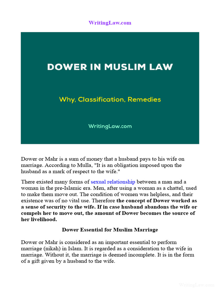 Understanding Dower in Muslim Law | PDF | Marriage | Social Institutions