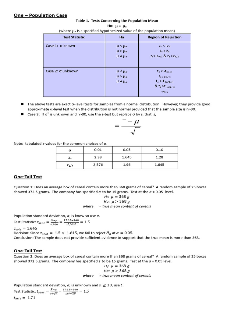 Handout AE9 Statistical Tests Z Test T Test | PDF | Student's T Test ...