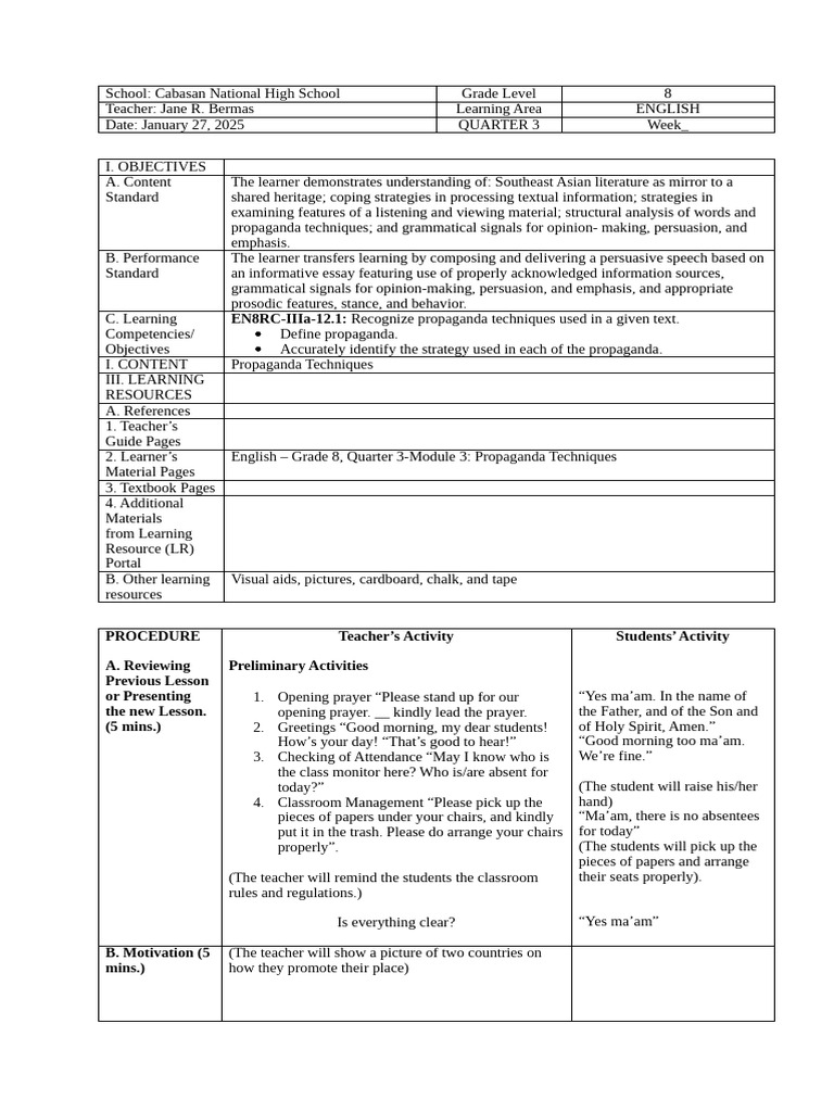 Grade 8 English: Understanding Propaganda Techniques | PDF | Propaganda ...