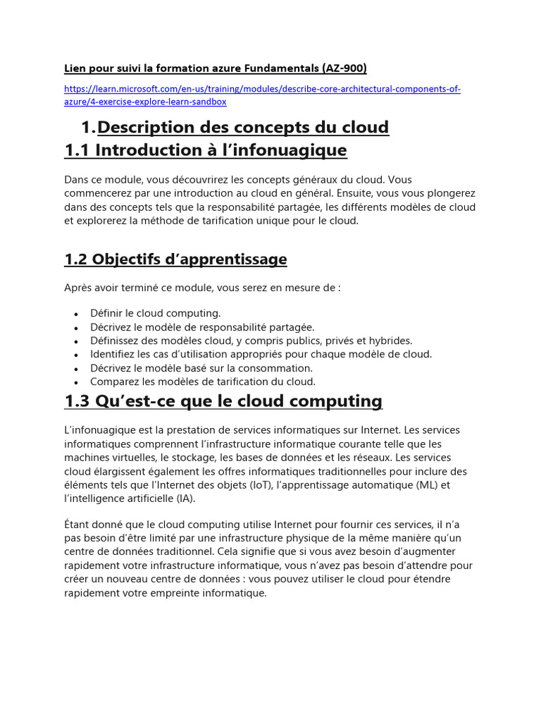 Formation Azure Fundamentals AZ-900 | PDF | Cloud computing | Dépense d ...