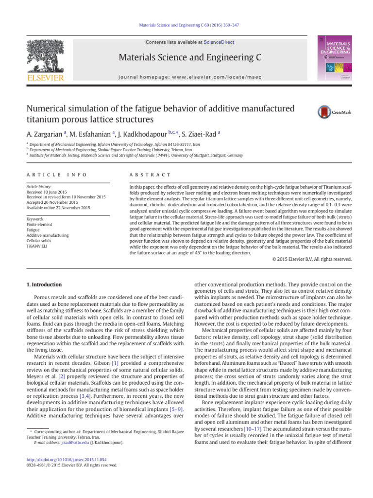 Zargarian Et Al - 2016 - Numerical Simulation of The Fatigue Behavior ...