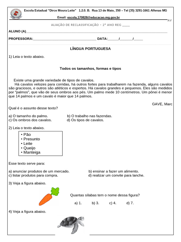 Avaliação de Reclassificação 2º Ano | PDF | Imagem | Terra