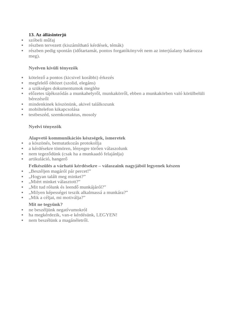 13. Az állásinterjú | PDF