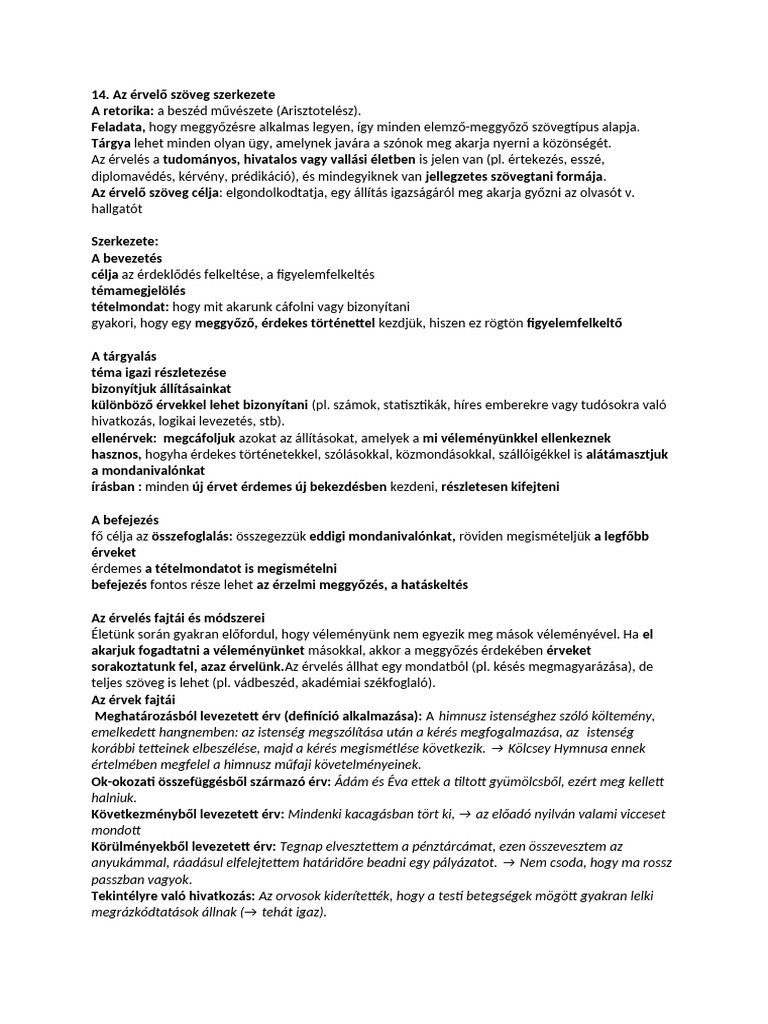 Az Érvelő Szöveg Szerkezete | PDF