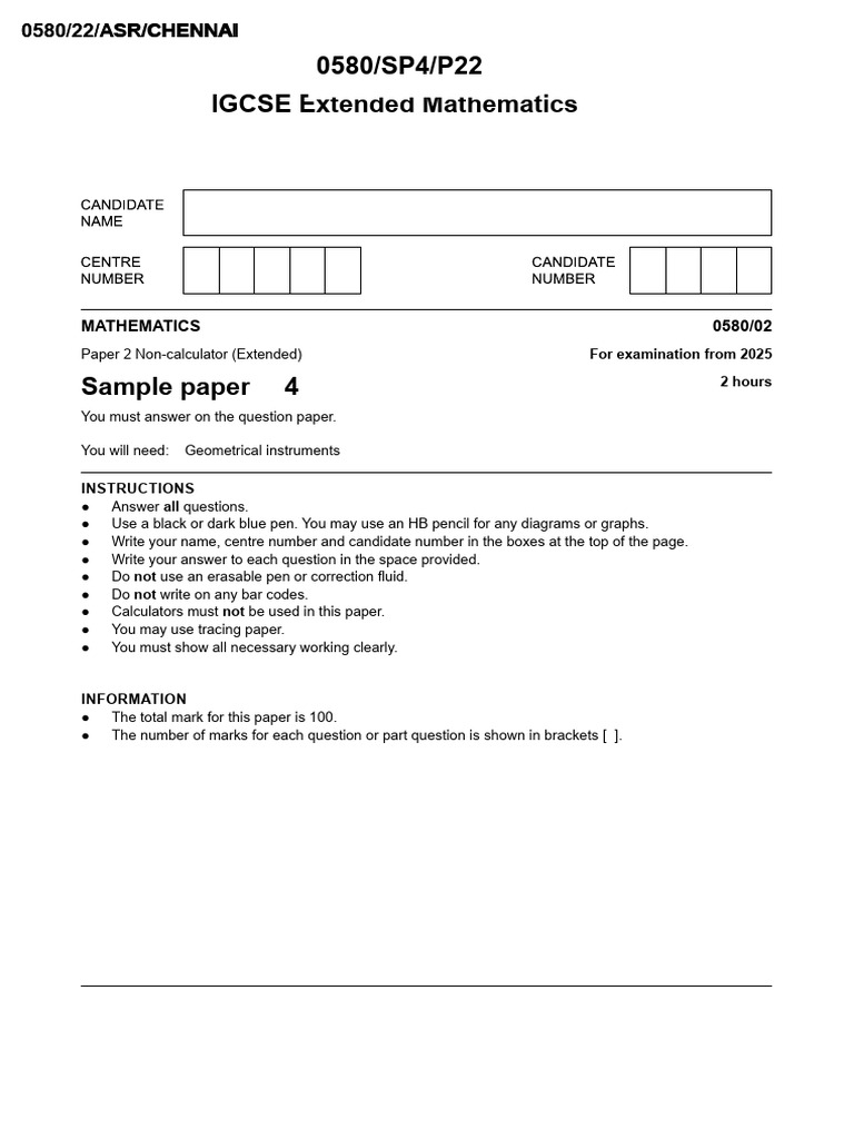 Sample Paper 4 - 0580 - 22 | PDF | Area | Sphere