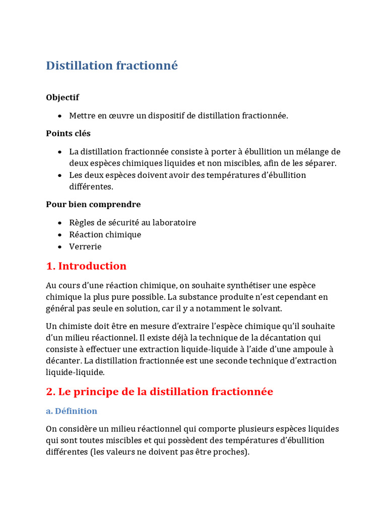 Guide de la distillation fractionnée | PDF | Distillation | Chimie