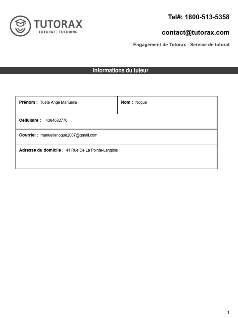 Contrat de tutorat Tutorax 2025 | PDF