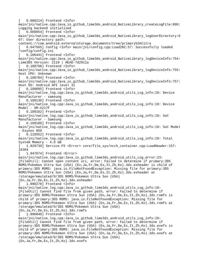 Lime3DS Android Log File Analysis | PDF | Computer Hardware | Software