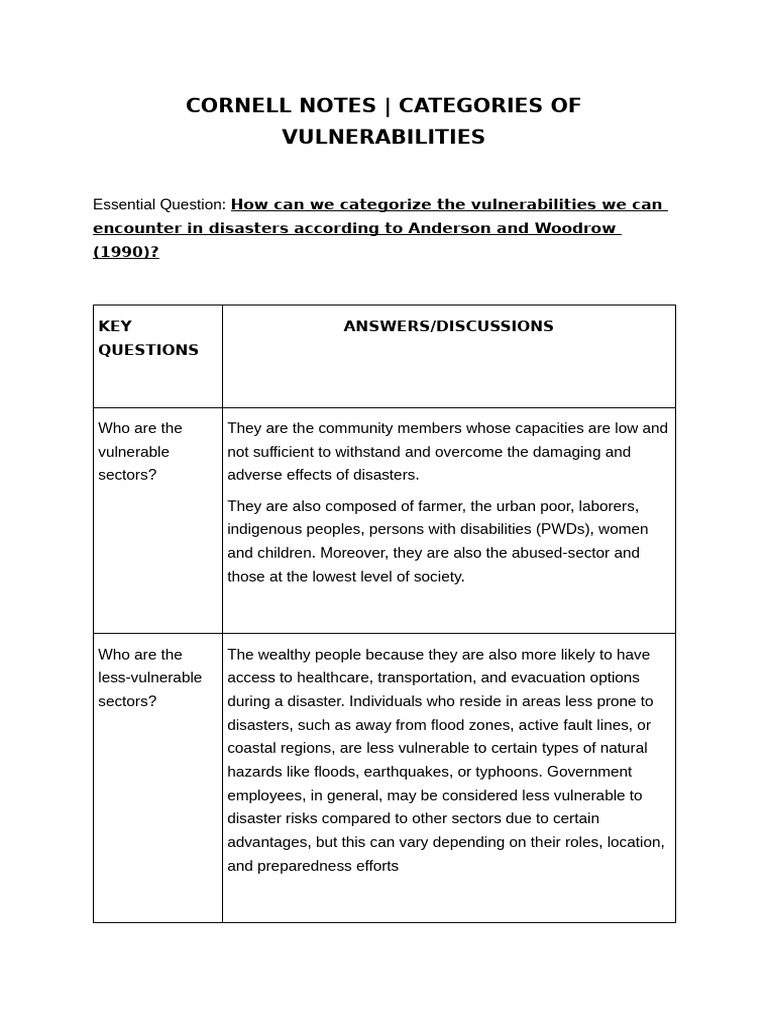 Categorizing Disaster Vulnerabilities | PDF | Vulnerability