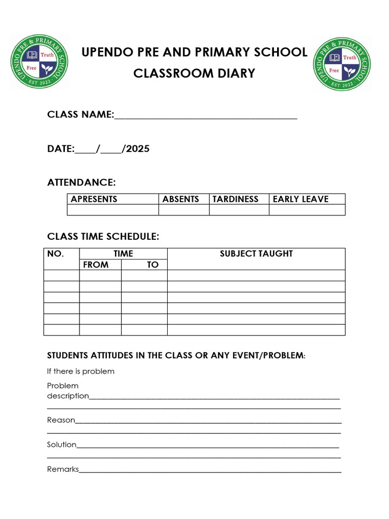 Classroom Diary Template | PDF