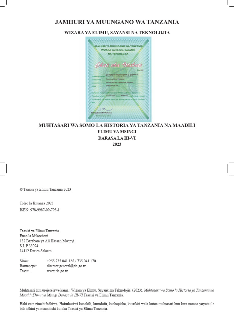 KAMISHINA Muhtasari Historia Ya Tanzania Na Maadili A | PDF