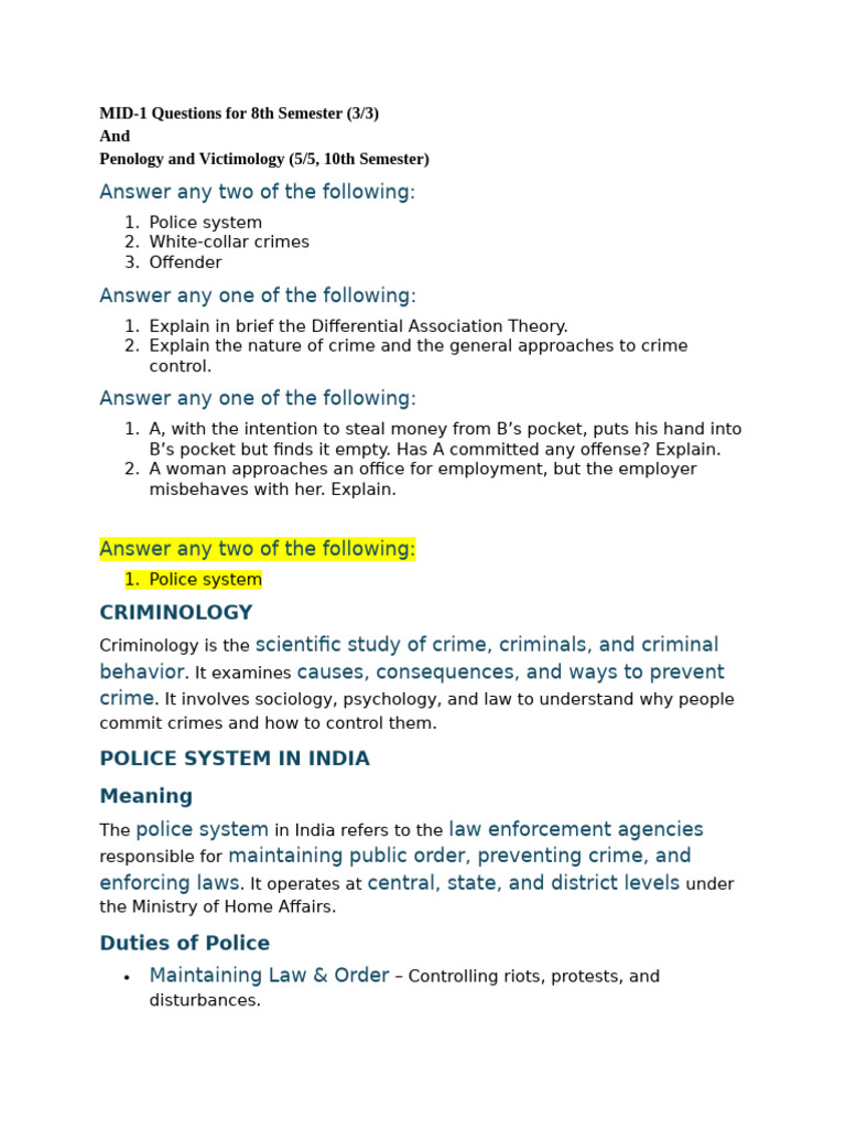 Criminology and Police System Overview | PDF | Crimes | Crime & Violence