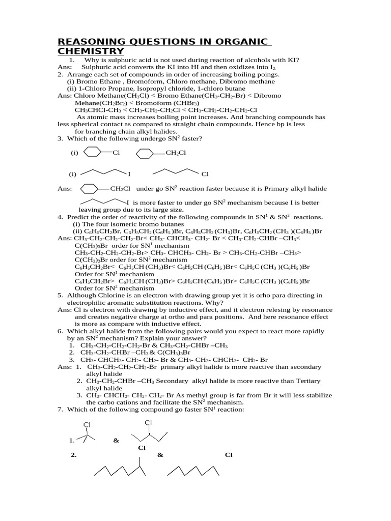 Organic Chemistry Reasoning Questions | PDF | Methyl Group | Ether