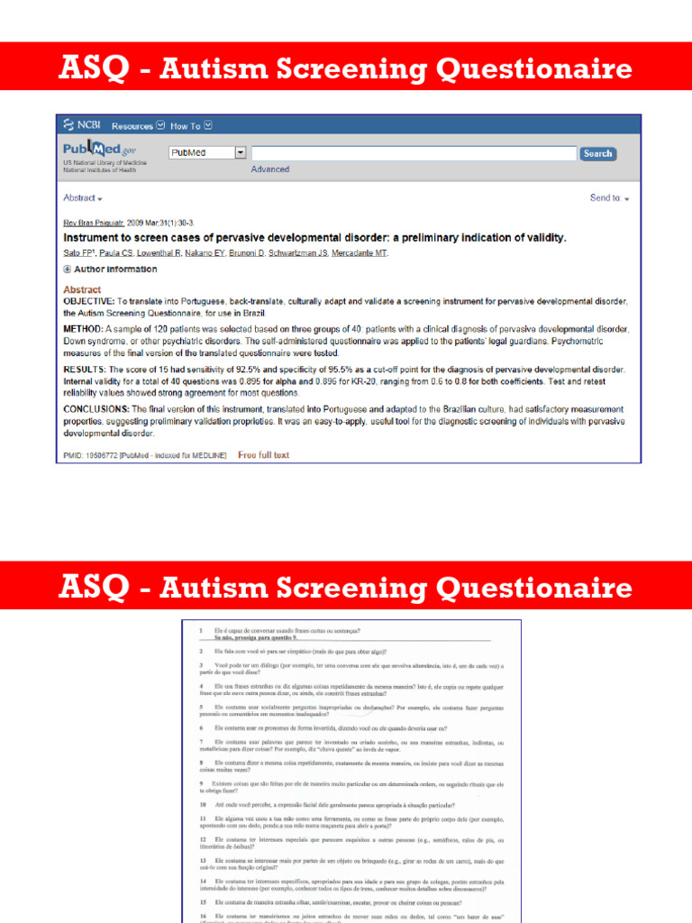 Autism Screening Questionaire: Sato FP Et Al. Rev Bras Psiquiatr 2009 ...