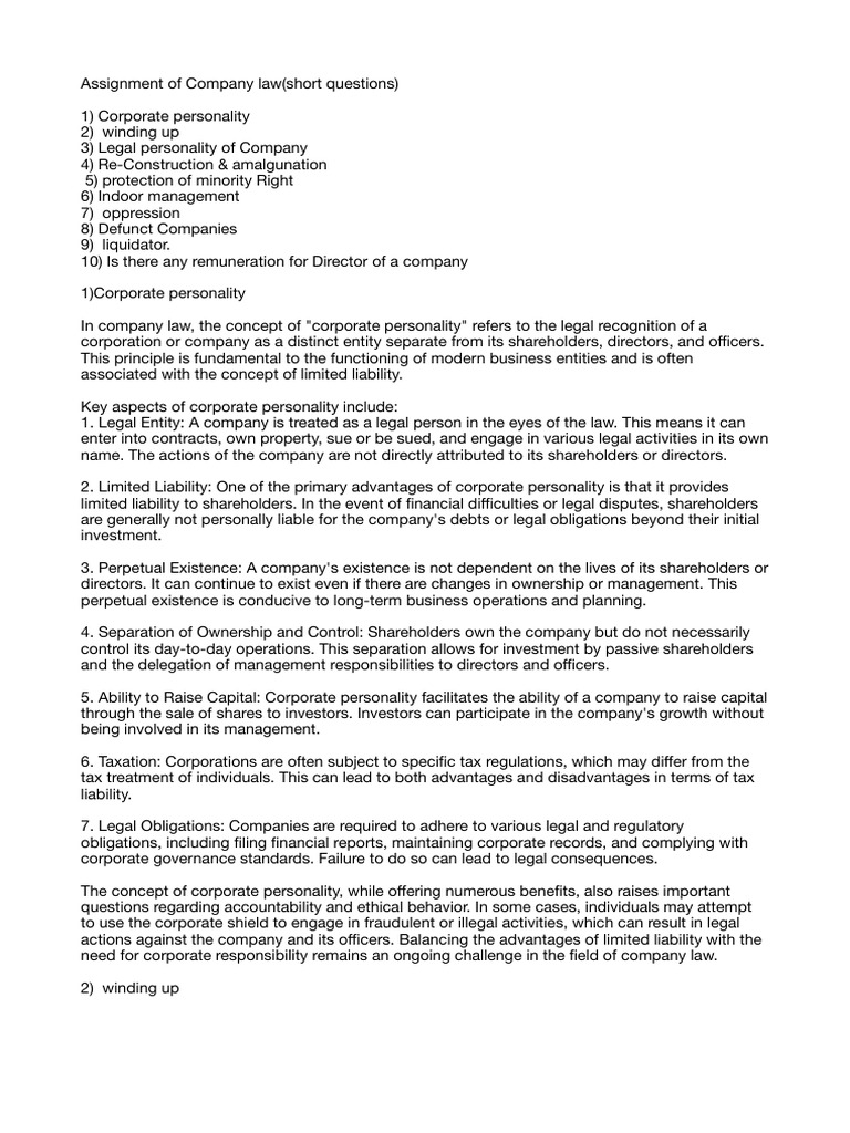 Assignment of company law short questions pdf liquidation