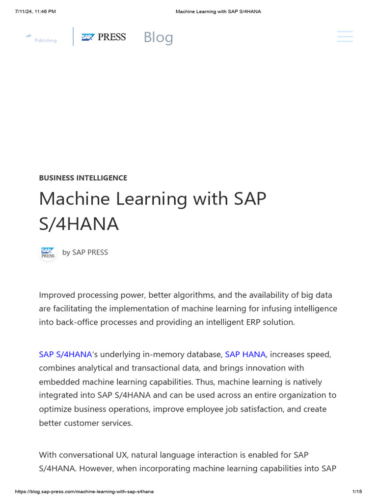 Machine Learning in SAP S/4HANA Guide | PDF | Machine Learning | Databases