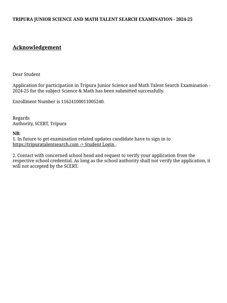 Tripura Junior Science & Math Exam 2024-25 | PDF
