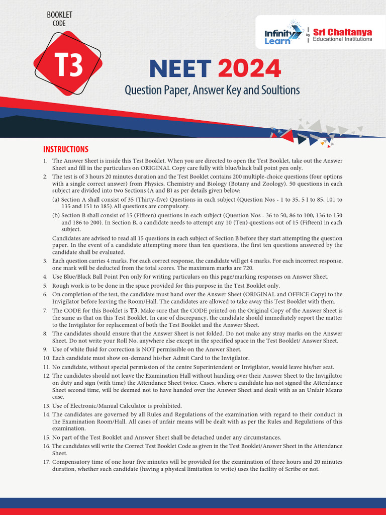NEET 2024 Question Paper & Solutions | PDF | Diode | Waves
