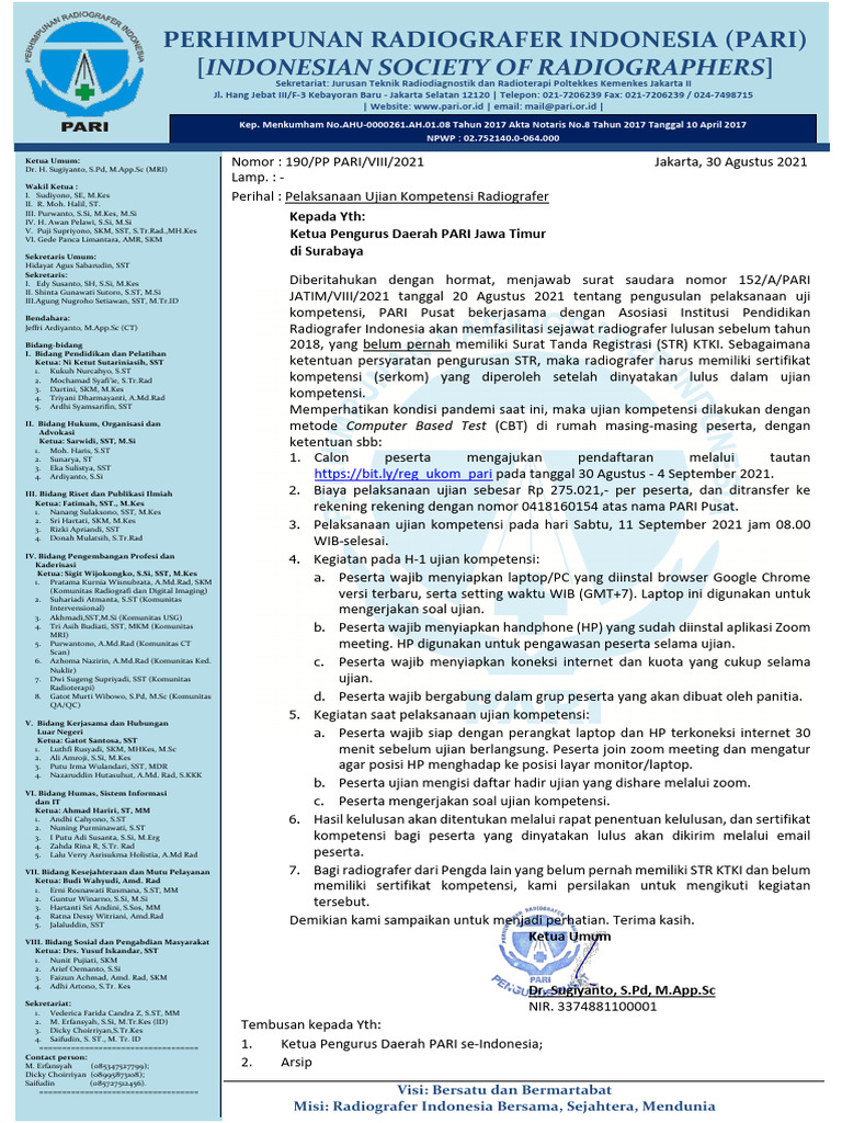 Ujian Kompetensi Radiografer PARI 2021 | PDF