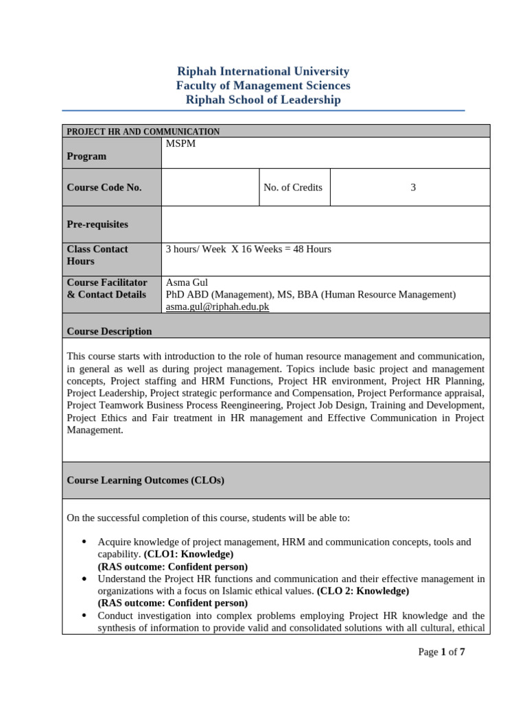 Course Outline Project HR and Communication | PDF | Leadership | Human ...