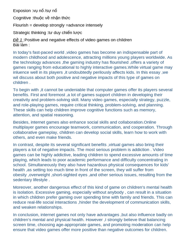 POSITIVE NEGATIVE Effects of VIDEO GAMES | PDF | Video Games | Thought