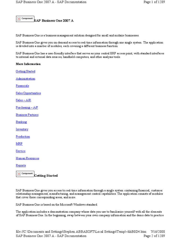 Sap b1 Doc All | PDF | Information Retrieval | Menu (Computing)