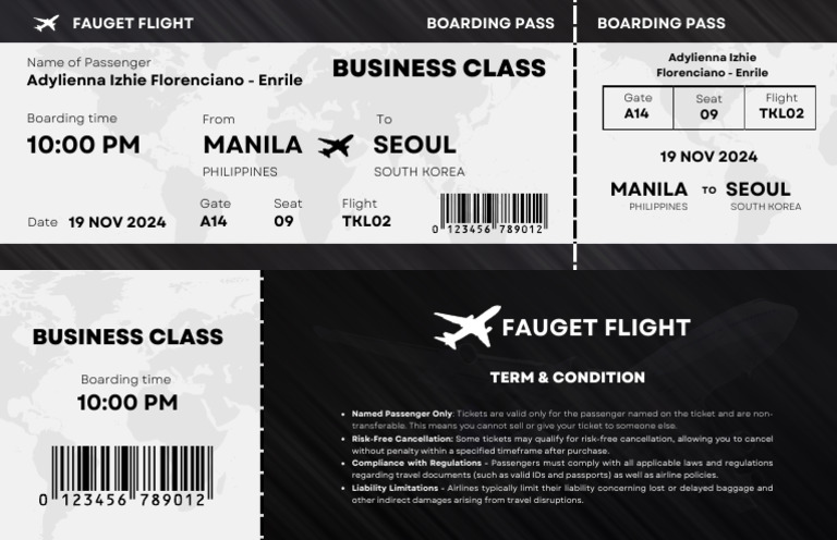 Black and White Monochrome Elegant Flight Ticket | PDF