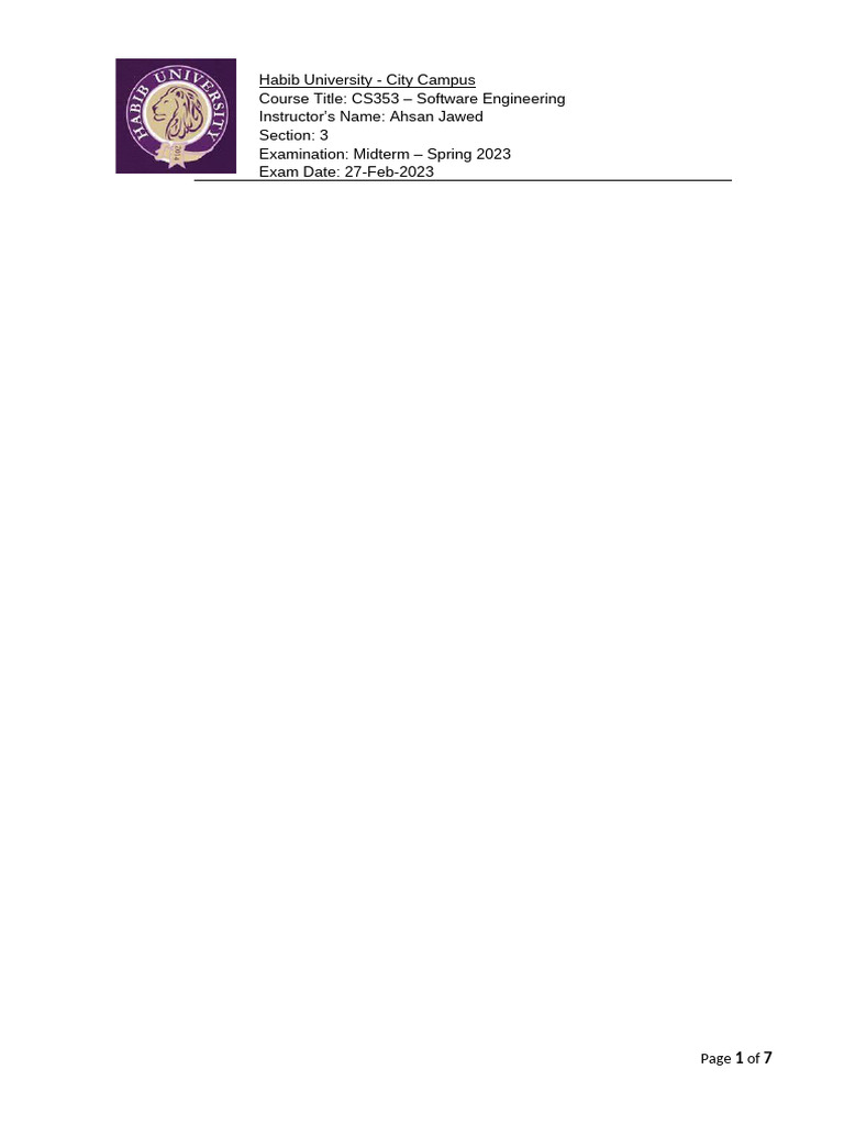 CS353 Midterm Exam: Software Engineering | PDF | Scrum (Software ...