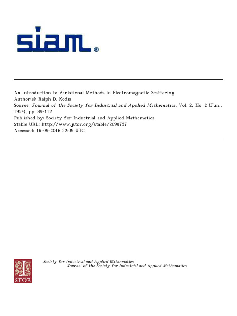 Society For Industrial and Applied Mathematics Journal of The Society ...