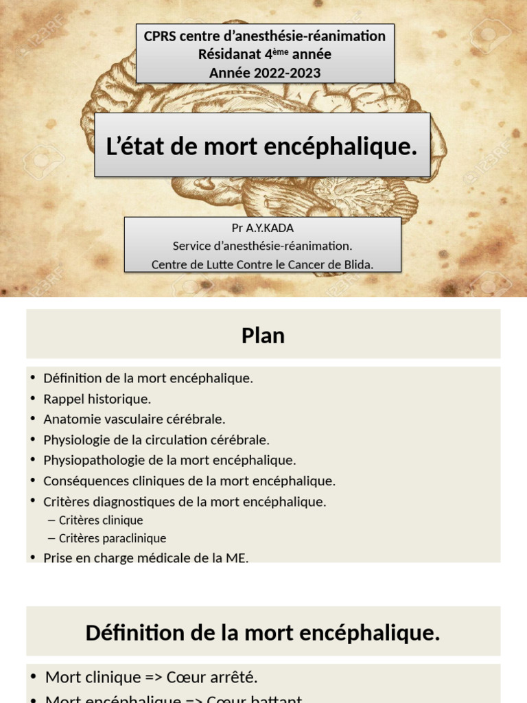 Mort encéphalique : définition et diagnostic | PDF | Spécialités ...