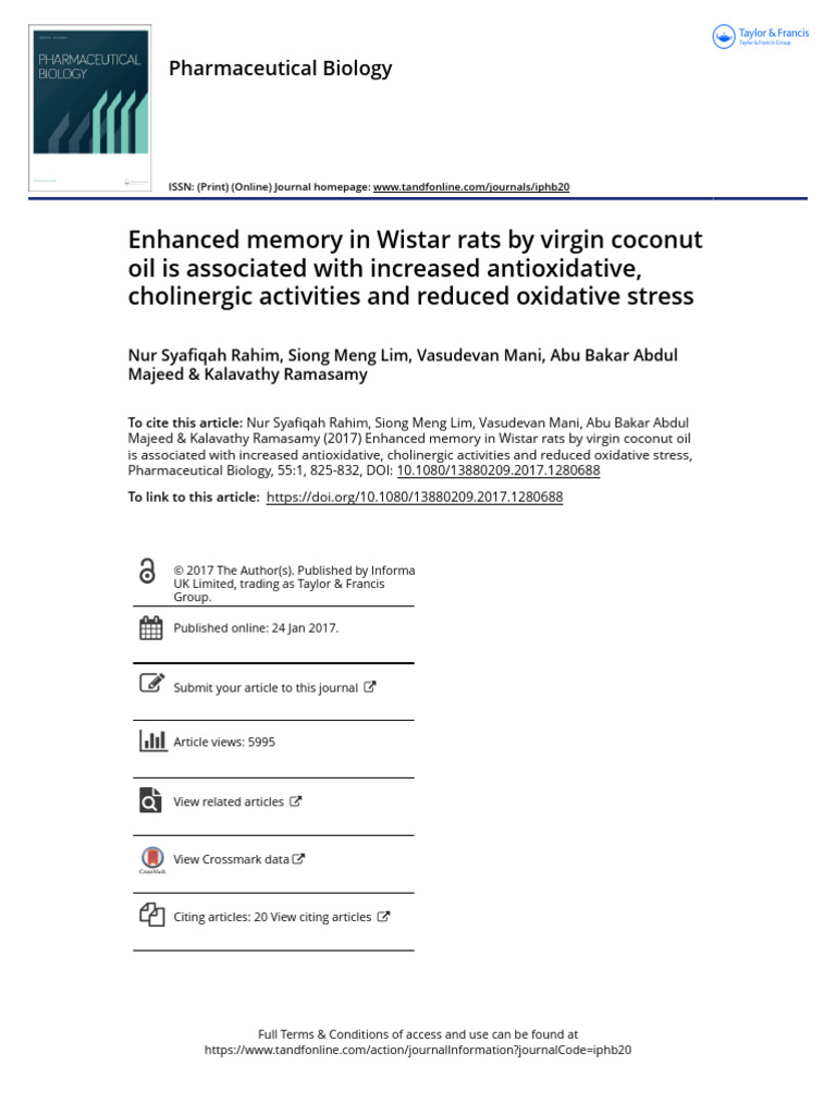 Virgin Coconut Oil Boosts Rat Memory | PDF