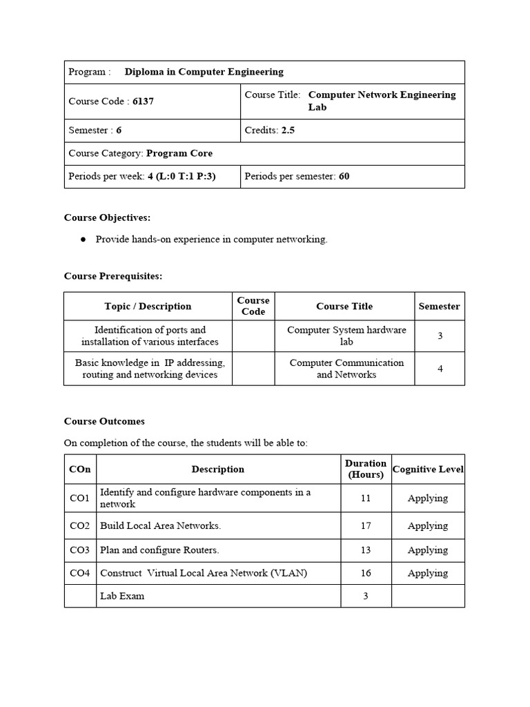 Computer Network Engineering Lab Guide | PDF | Computer Network | Networks