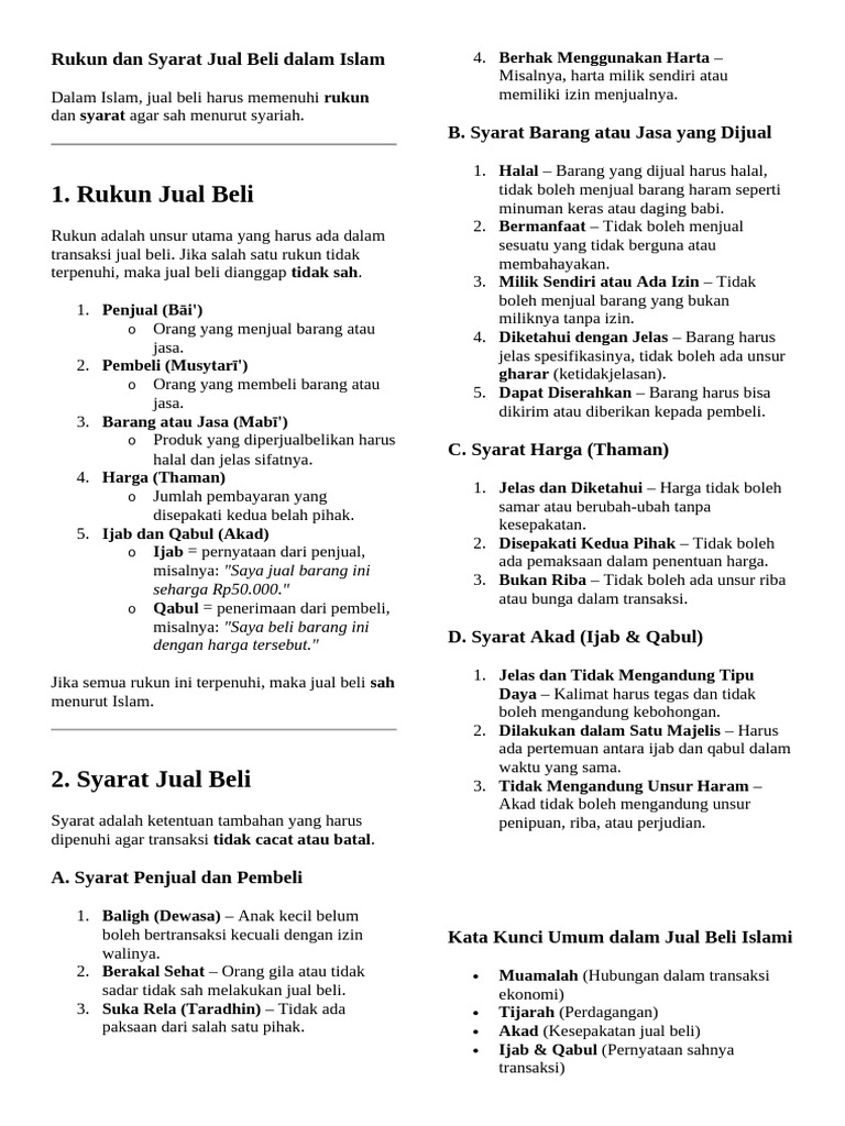 Syarat dan Rukun Jual Beli Islami | PDF
