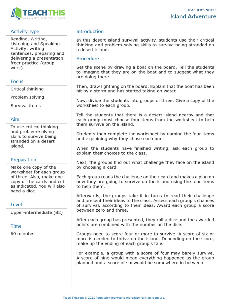 Desert Island Survival Activity Guide | PDF