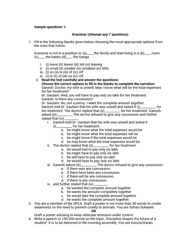 11 SAMPLE QUESTIONS (Grammer) | PDF | Disciplines | Mosquito