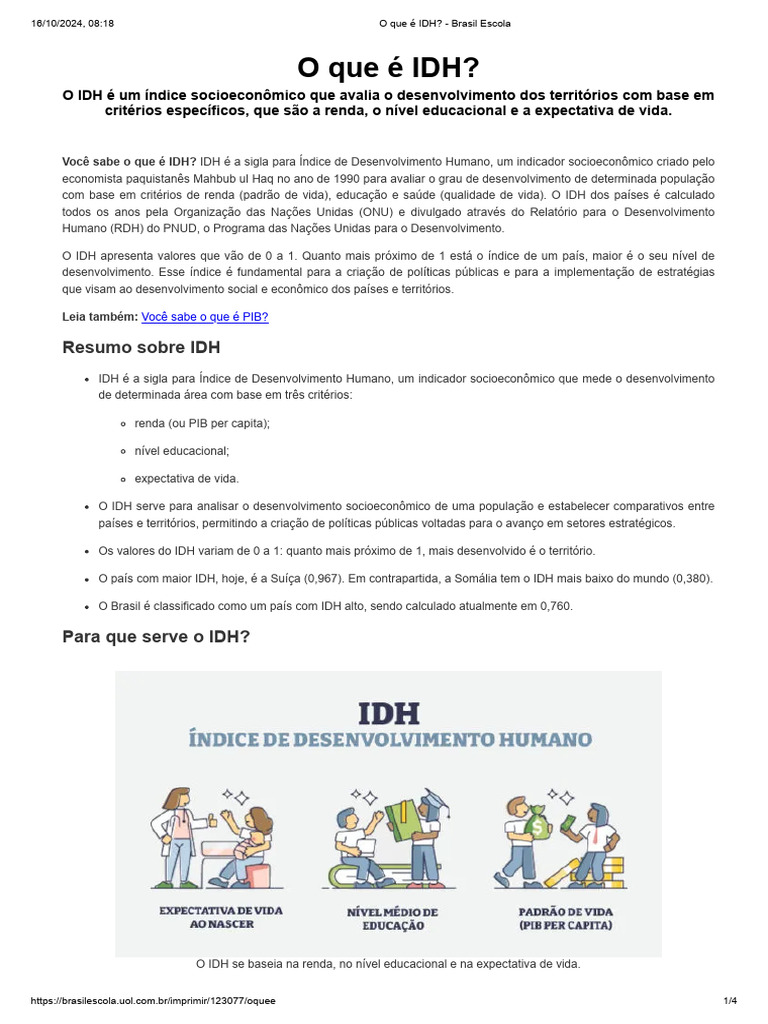 Entenda o Índice de Desenvolvimento Humano | PDF | Índice de ...