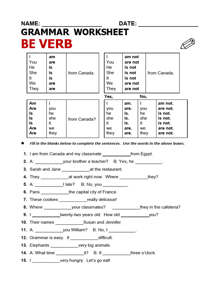 Be Verb Grammar Worksheet | PDF