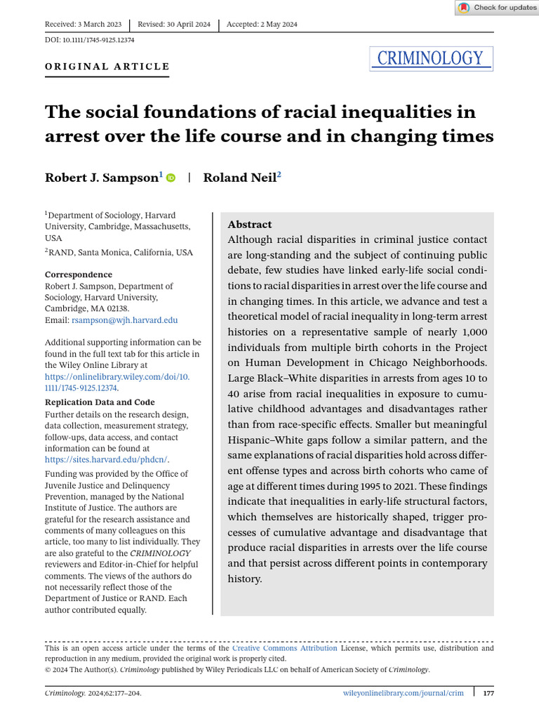 Criminology - 2024 - Sampson - The Social Foundations of Racial ...