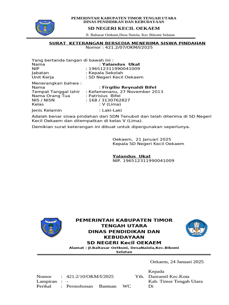 Surat Keterangan Keaktifan Siswa | PDF