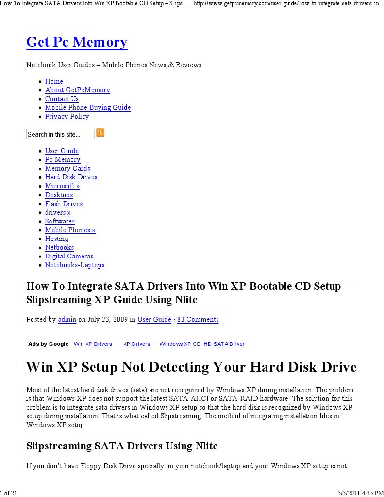 How To Integrate SATA Drivers Into Win XP Bootable CD Setup