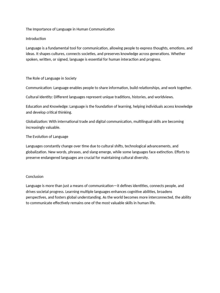 The Importance of Language in Human Communication | PDF