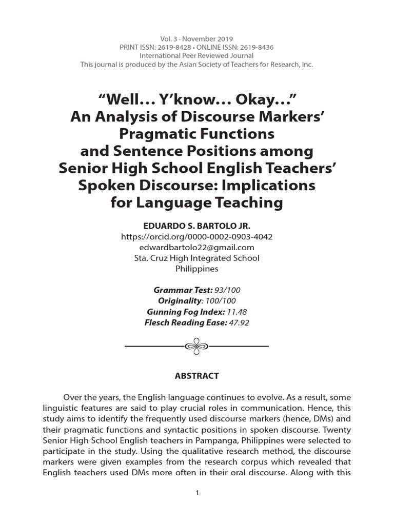 “Well… Y’Know… Okay…” | PDF | Linguistics | Analysis