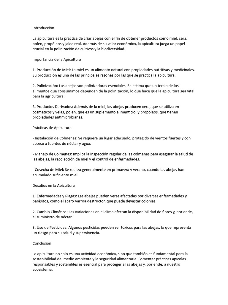Importancia y Prácticas de Apicultura | PDF
