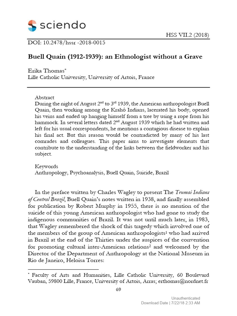 Buell Quain: Ethnologist's Tragic End | PDF