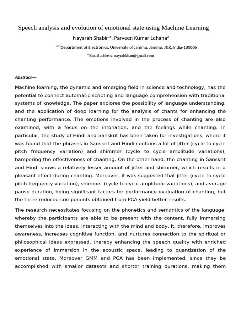 Speech Emotion Analysis with Machine Learning | PDF | Principal ...