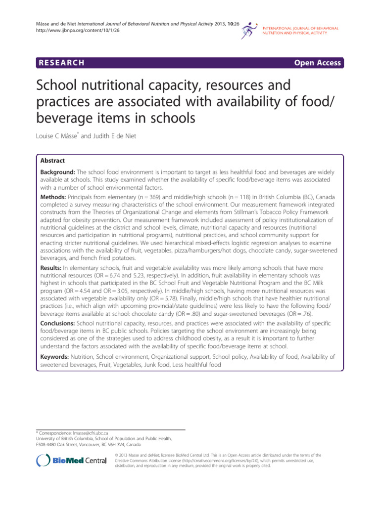 School Nutrition Practices and Food Availability | PDF | School Meal ...